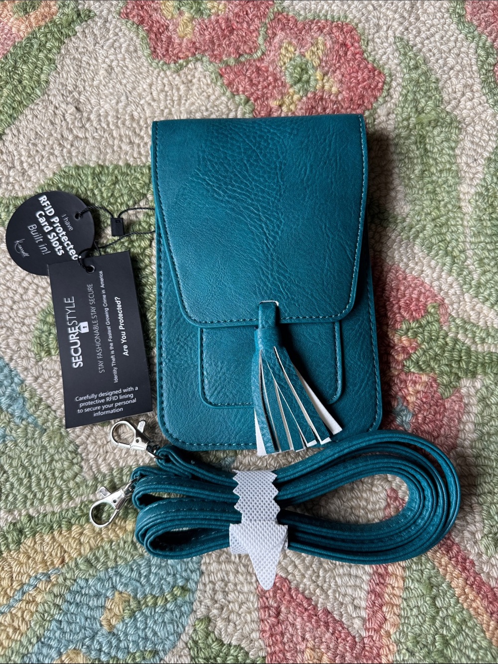 K. Carroll SecureStyle Teal Crossbody Phone Pouch with Tassel NWT